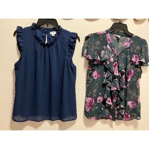 Bundle 2 tops J. Crew Navy Swiss Dot  Top Size M and Converse Floral  Size M